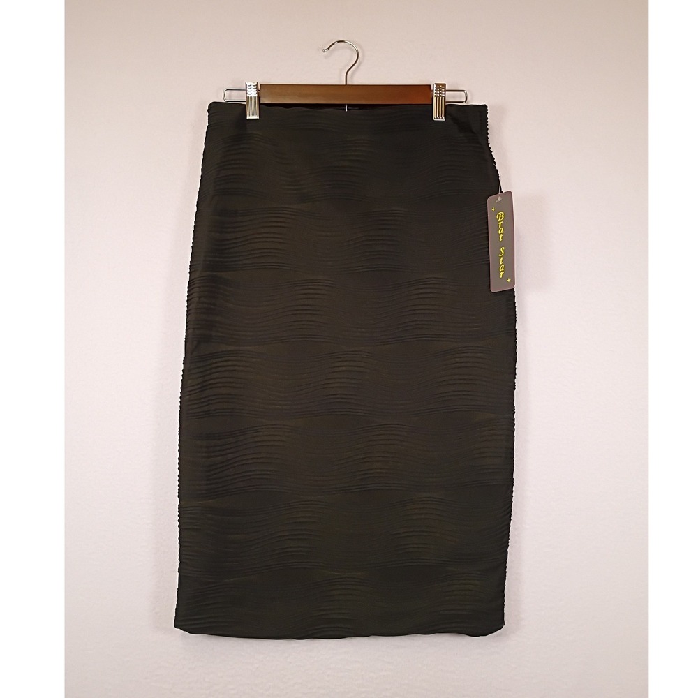Office‎ Siren Brat Star Women Large Black Wavy Textured Midi Pencil Skirt 16236